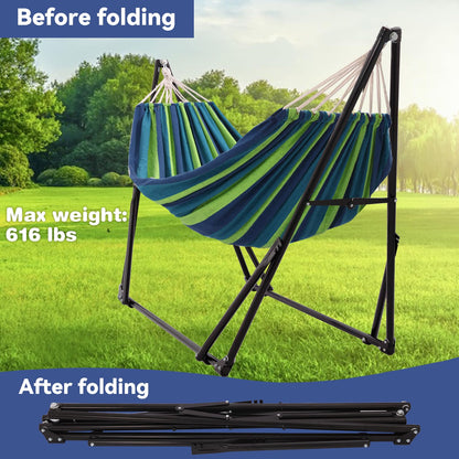 LIEVIM Portable Hammock with Stand for Outside Foldable,Frabic Tension Adjustable Indoor,Carrying Bag Included, 616 lbs Weight Capacity, Suitable Garden Yard Outdoor Inhouse Multicolour