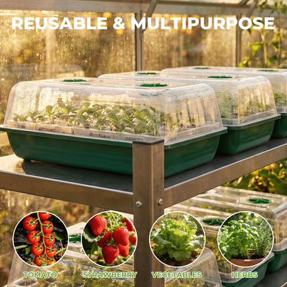 HIRALIY Seed Starter Tray Kits, Reusable Plant Germination Trays, Easy Transplanting, with Humidity Domes and Bases (Green, 40-Cells)