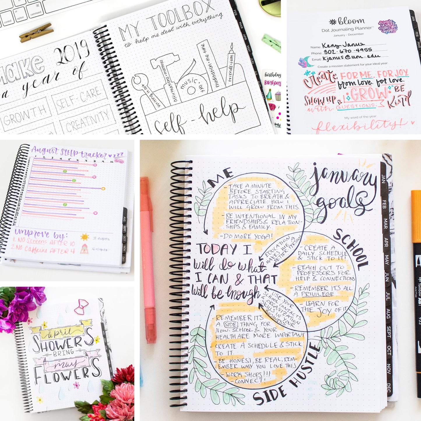 bloom daily planners Undated Dot Journaling Calendar Planner - Essential Weekly/Monthly Grid Style Agenda Book (7" x 9") - V2