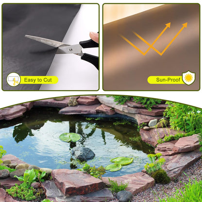 Froidesente 7 x 10 FT Pond Liner, 20 Mil Pond Liners for Outdoor Ponds, HDPE Pond Liner Easy Cutting Puncture Resistant, Pond Liners for Water Garden Fountain Waterfall, Koi Fish Aquaculture Pond