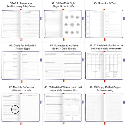 Undated Luxurious Weekly & Monthly Planner to Increase Productivity Hit Your Goals, Organizer Notebook Gratitude Journal Time Management Start Anytime, A5, Lasts 1 Year