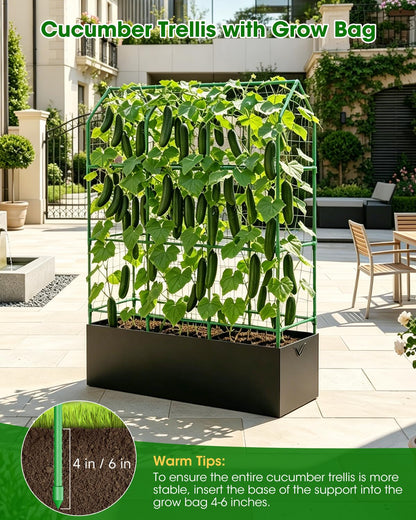 65" Cucumber Planter with Trellis for Climbing Plants Outdoor, Metal Garden Trellis for Raised Bed, Plant Support Structures with Netting for Cucumbers Tomatoes Beans Peas (50 * 17 * 65inch(L*W*H)