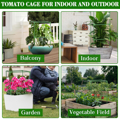 ZeeDix 2 Pack Heavy Duty Tomato Cages for Garden 60 Inches, Square Adjustable Tomato Trellis Cage Climbing Plant Support Trellis Plant Cages for Climbing Vegetables Flowers with 20Pcs Clips