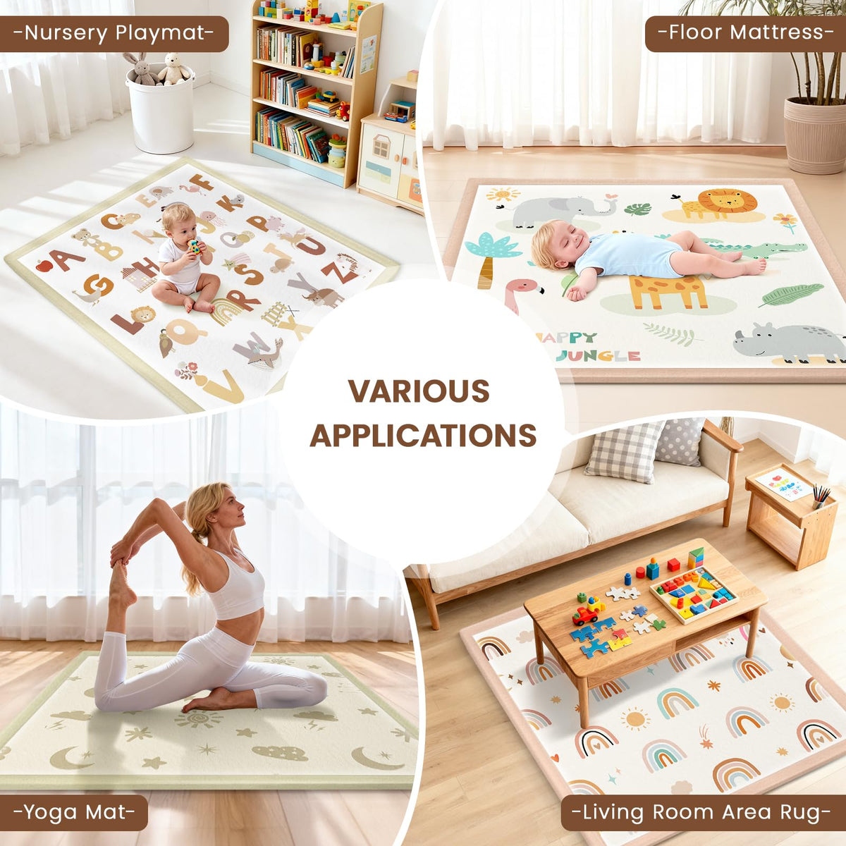 Omedecal 50"×50" Baby Play Mat for Floor & Playpen, 1.2" Thick High-Density Foam Nursery Mat for Tummy Time, Soft Plush Carpet with Non-Slip Bottom for Infant Toddler Baby Crawling Playing (Alphabet)