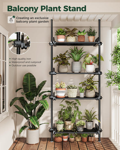 Bamworld Tension Rod Plant Stand Adjustable Hanging Plant Shelf Indoor Tall Plant Pole Stand Floor to Ceiling Pole for Living Room Bedroom Flower Holder For Multiple Plant Pots Display Black New Version