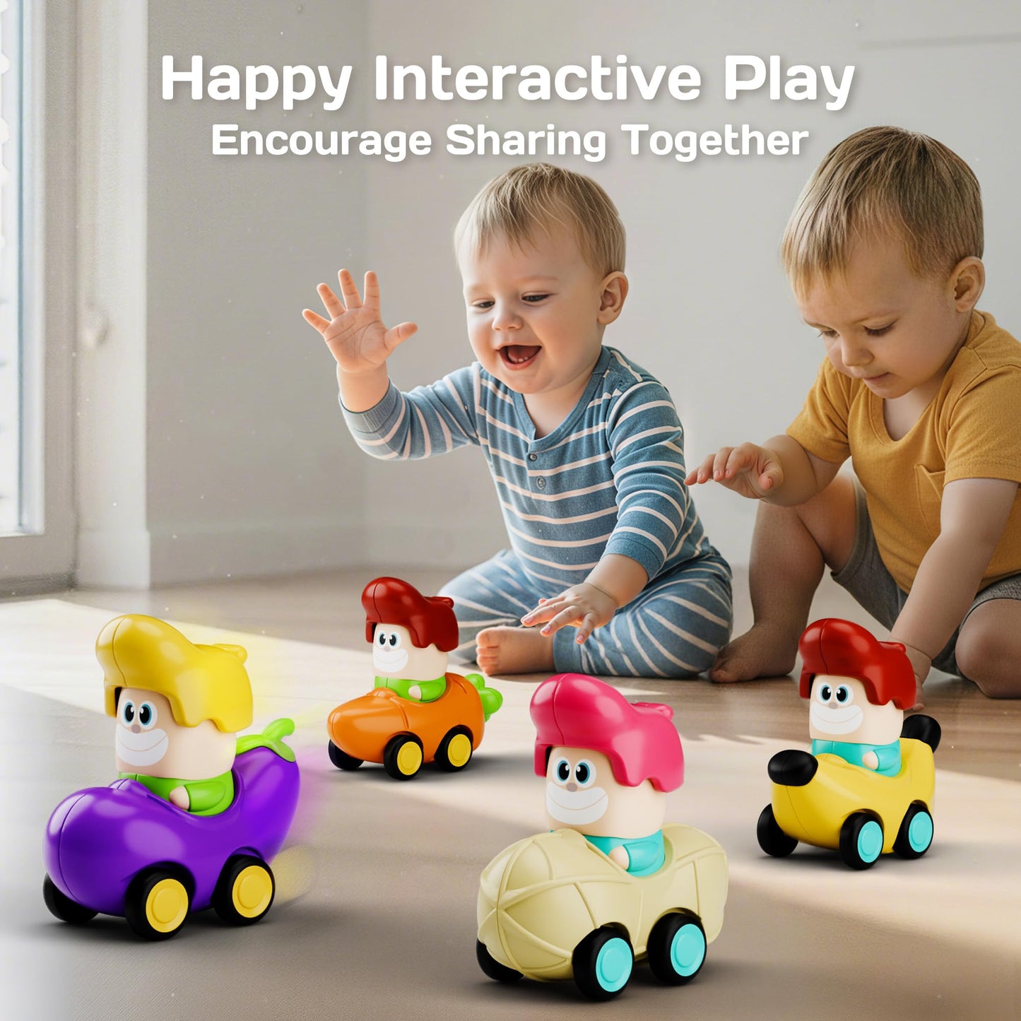 iPlay, iLearn Press to Go Car Toys for Toddlers 1-3, Baby Fruit Racing Cars, Infant Play Vehicle Set, Baby Push Go Friction Car Toys for 18 24 Month, 1st Birthday Gifts for 1-2 Year Old Boys Girls Kid