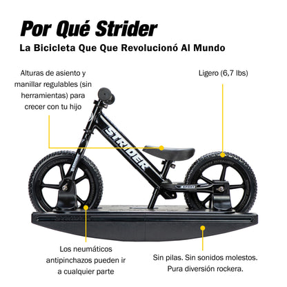 Strider Pro 2-in-1 Rocking Bike Black Pearl - Helps Teach Baby How to Ride a Balance Bicycle - for Kids 6 Months to 4 Years - Easy Assembly & Adjustments
