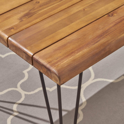 Christopher Knight Home Kama Patio Dining, Rectangular, 72", Acacia Wood Table Top, Rustic Iron Hairpin Legs, Teak Finish, Metal