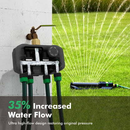 RESTMO Sprinkler Timer for Outdoor Hose Faucet 4 Zone, Up to 11h59m Programmable Watering Timer for Soaker Hose, Misting with Brass Inlet & Large Dial, Rain Delay/Manual/Automatic Irrigation System