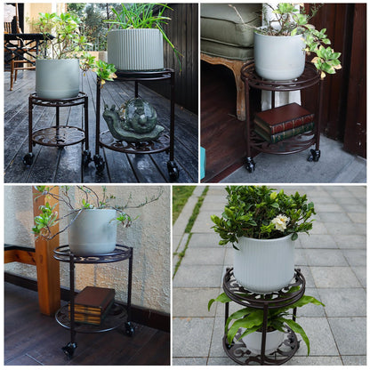 Rioneta Rolling Plant Stand with Wheels – 2 Tier Heavy Duty Flower Pot Holder for Indoor & Outdoor, Easy Move Cart for Balcony, Patio, Garden, 165 lbs Capacity 2 Pack Coffee