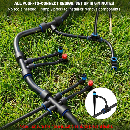 230FT Drip Irrigation Kit with Quick Connect PE Tubing, Automatic Garden Watering Sprinkler System, 2026 Upgraded Water-Saving Design with 3 Adjustable Misting Emitters, Greenhouse & Raised Bed