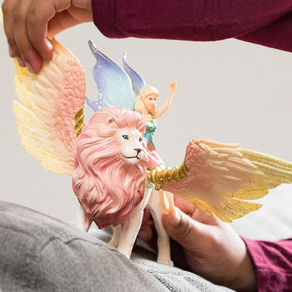 Schleich Bayala - Winged Fairy and Flying Lion Toy Set for Girls and Boys - Moveable Pink Lion and Cute Magnetic Blue Fairy Action Figure - Magical Animal Figurine Playset for Kids Ages 5+ | 70714