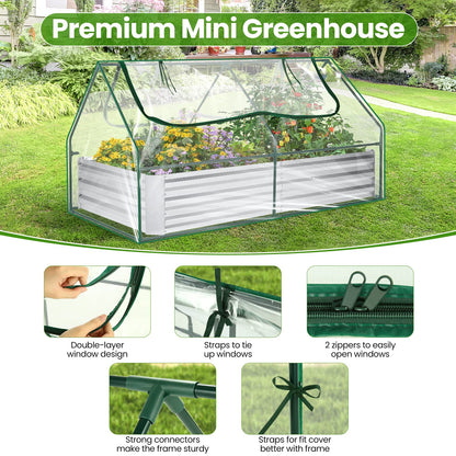 6x3x3ft Galvanized Raised Garden Bed with Cover, Extra-Thick Metal Planter Box Kit w/ 2 Roll-Up Large Screen Windows Mini Greenhouse &1 Pair of Gloves for Growing Vegetables Fruits Flower, Clear