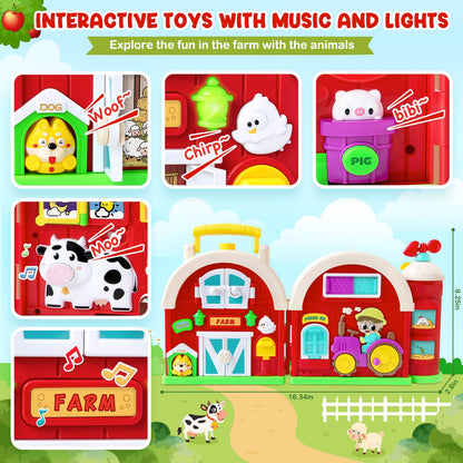 Toddler Toys for 1-2 Year Old Boys & Girls, Farm Barn Montessori Busy Board, Early Educational Toy for Kids 1-3, Motor Skills Developmental Toy for 12-18 Month, Christmas Birthday Gift for Aged 1+