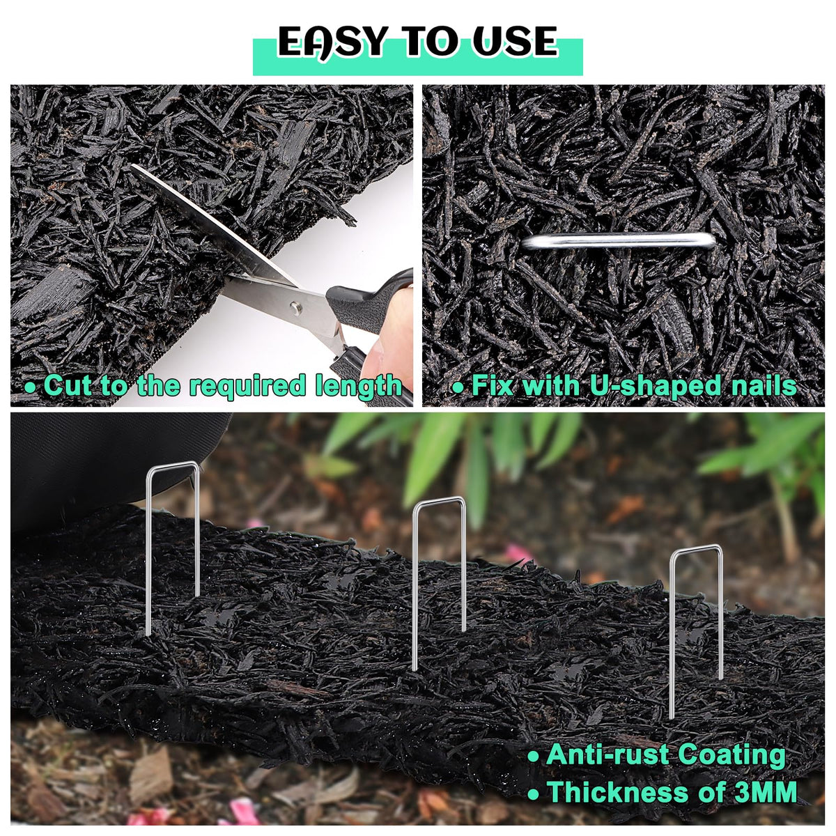 1 Pcs 10 Ft Long Rubber Mulch for Landscaping Garden Mulch Black Roll Rubber Mulch Mat Recycled Natural-Looking Edging Border Cuttable Reduced Weed Growth Bed Liner for Garden 2026