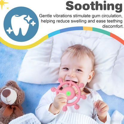 YOFUN 3-Speed Vibrating Baby Teether – Soothing Silicone Teething Toy for Infants 3M+, Food-Grade, USB Rechargeable – Soft & Safe Gum Relief for Babies (Pink)