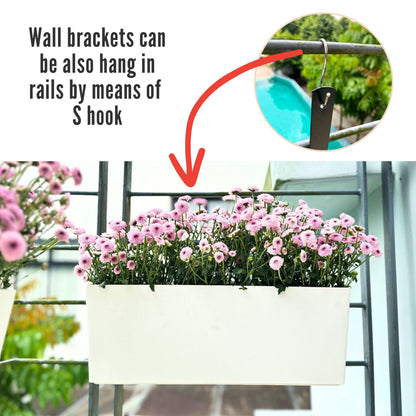 LaLaGreen Wall Planter for Outdoor (2 Pack, 14 Inch) Wall Mounted Self Watering System White Flower Box with Bracket, Window Wall Hanging Rectangular Plant Pot Container Indoor Modern Herb Kitchen