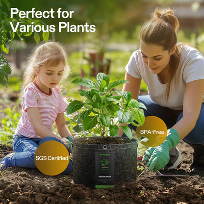 VIVOSUN 5-Pack 15 Gallon Grow Bags, 500G Thick Nonwoven Fabric Pots with Strap Handles, Multi-Purpose Rings, for Low Stress Plant Training Fruits, Vegetables, and Flowers