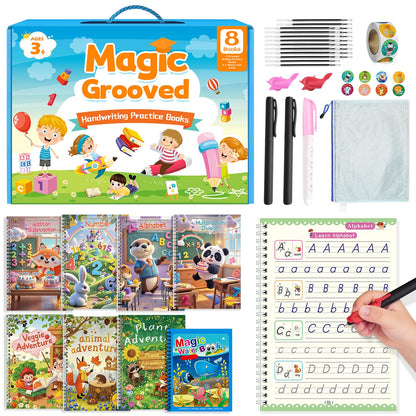EFCRBS Magic Grooved Writing Practice Books for Kids 3-8, Reusable Grooved Handwriting Books-Letters Numbers Math Painting-Preschool Learning Activities-Birthday Gifts for 3 4 5 6 7 8 Years Old