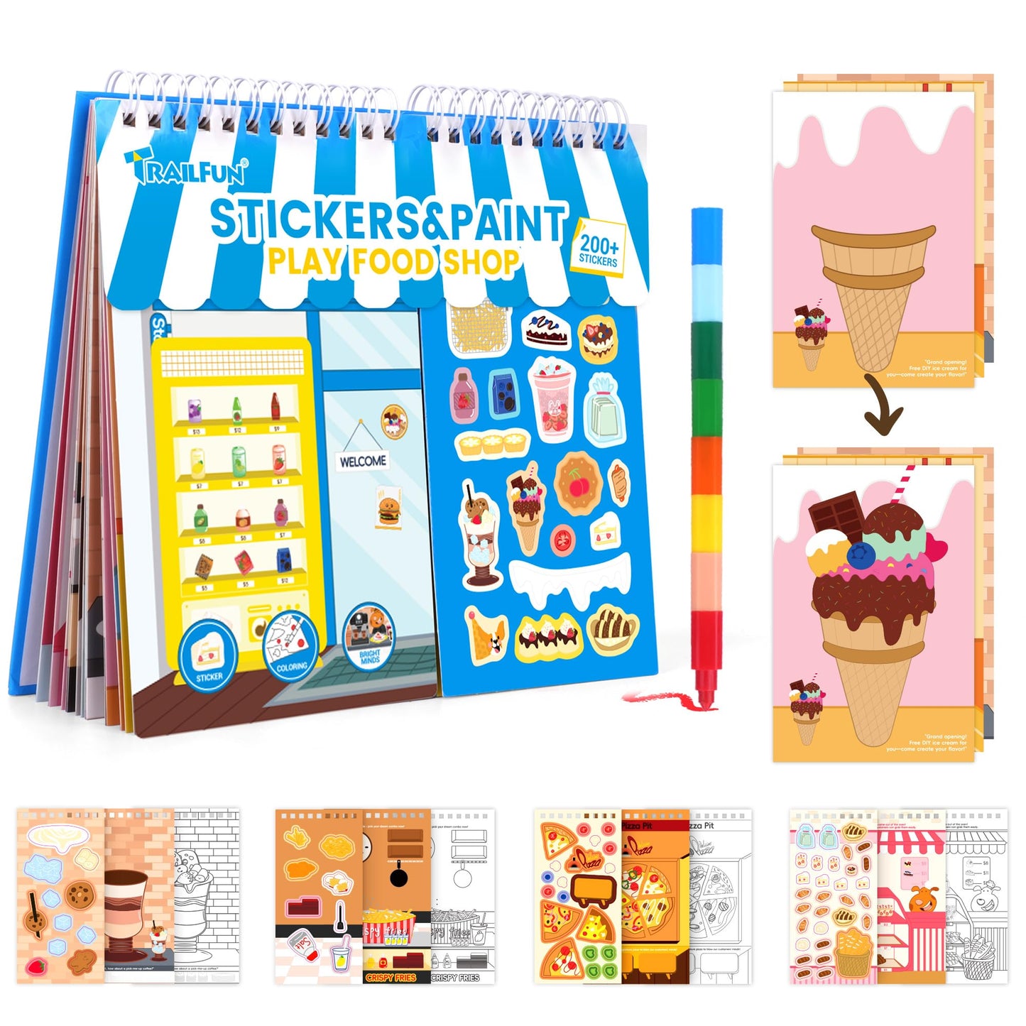 Sticker Activity Books for Kids, Sticker Books Include 20 Scenes & Coloring Page with 8-Color Crayons, Toddler Airplane Travel Essentials & Road Trip Toys - Craft Gift for Boys Girls 3-8