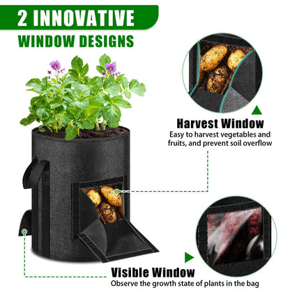 MJZ 3 Pack 15 Gallon Potato Grow Bags with Harvest Observation Windows, 380G Thickened Potato Bags for Growing Potatoes, Heavy Duty Nonwoven Fabric Garden Growing Containers to Grow Vegetable Tomatoes