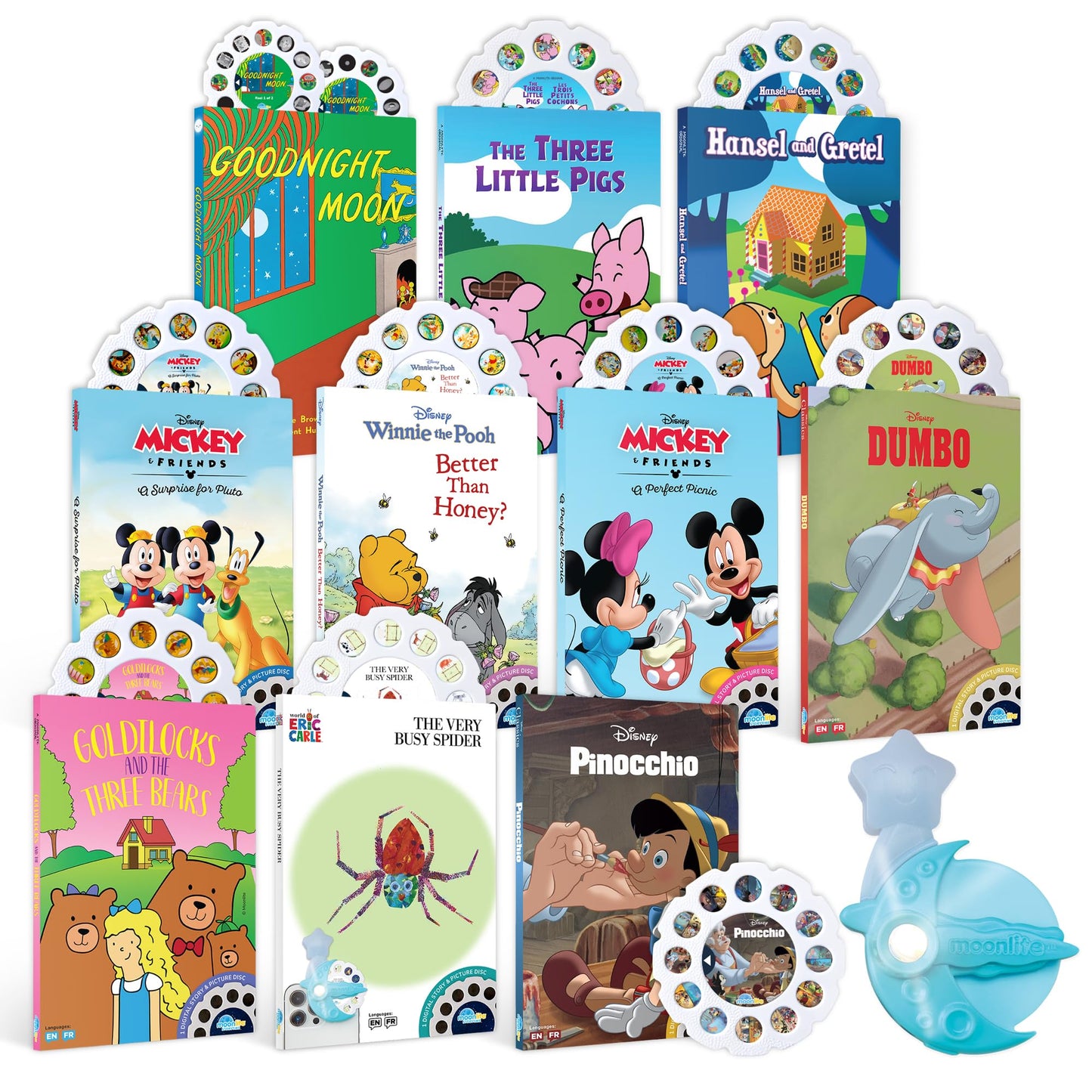 Moonlite Classics 10-Story Mega Bundle with the Moonlite Projector & 10 Single Stories Including World of Eric Carle, Disney, Fairy Tales & Children's Timeless Storybook Classics for Ages 1-6