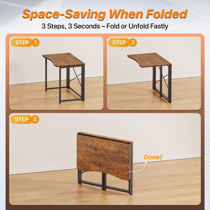 Huuger Folding Desk for Small Spaces, 31.5 Inch Foldable Computer Table, for Home Office, Study, Bedroom, Dorm, Space Saving, Small Writing Work Office Computer Desk, Easy to Fold, Rustic Brown