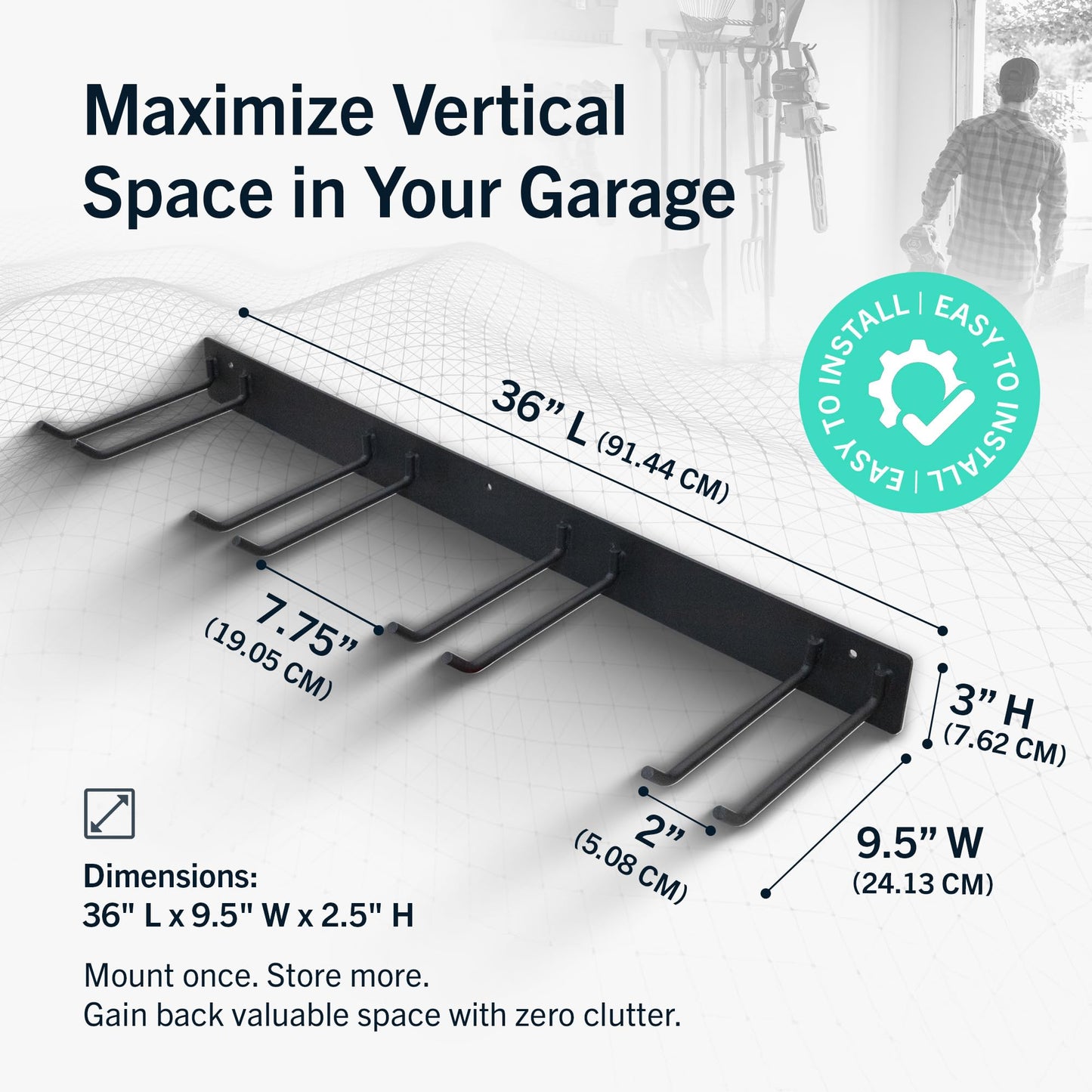 StoreYourBoard 72" Garage Tool Organizer Wall Mount | Garden Tool Organizer System | Heavy Duty Garden Tool Storage Rack for Yard Tools Rakes Shovels 500lbs Garage Organization | 8 PVC Coated Hooks