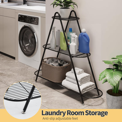 Furshus Plant Stand for Patio, 3-Tier Metal Plant Shelf–Indoor/Outdoor Display Rack for Multiple Pots, Heavy Duty Plants, Garden Flower Organizer (Black)