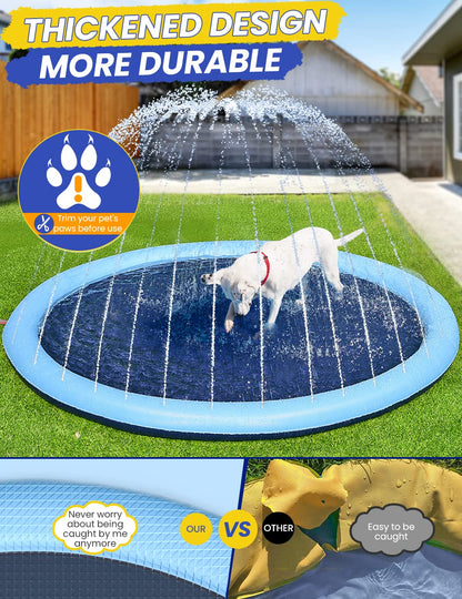 PETOCAT Splash Pad Non-Slip Dogs Cool Sprinkler Pool Extra Large Splash Pads for Kids Dog Baby Wading Pool Summer Outdoor Play Water Fun Toy Gift Easy to Use/Clean 75 inch