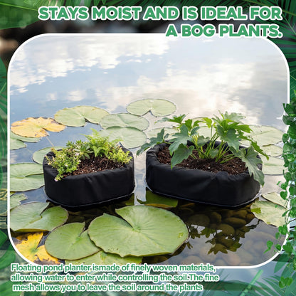 RimCereal 2 Pcs Floating Pond Planter Woven Fabric Floating Planters for Ponds Hydroponics Ponds Water Features and Decorations (Oval,9 Inches/ 5.5 Inches)