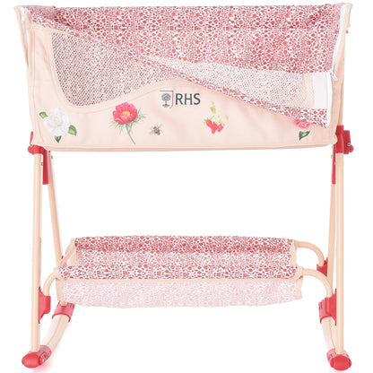 Roma Prams: RHS Doll Bedside Crib - Flora - Cream & Red, Rocking & Stationary, Bedtime Accessory, Adjustable Height, Storage, Roleplay Toy, Kids 3+