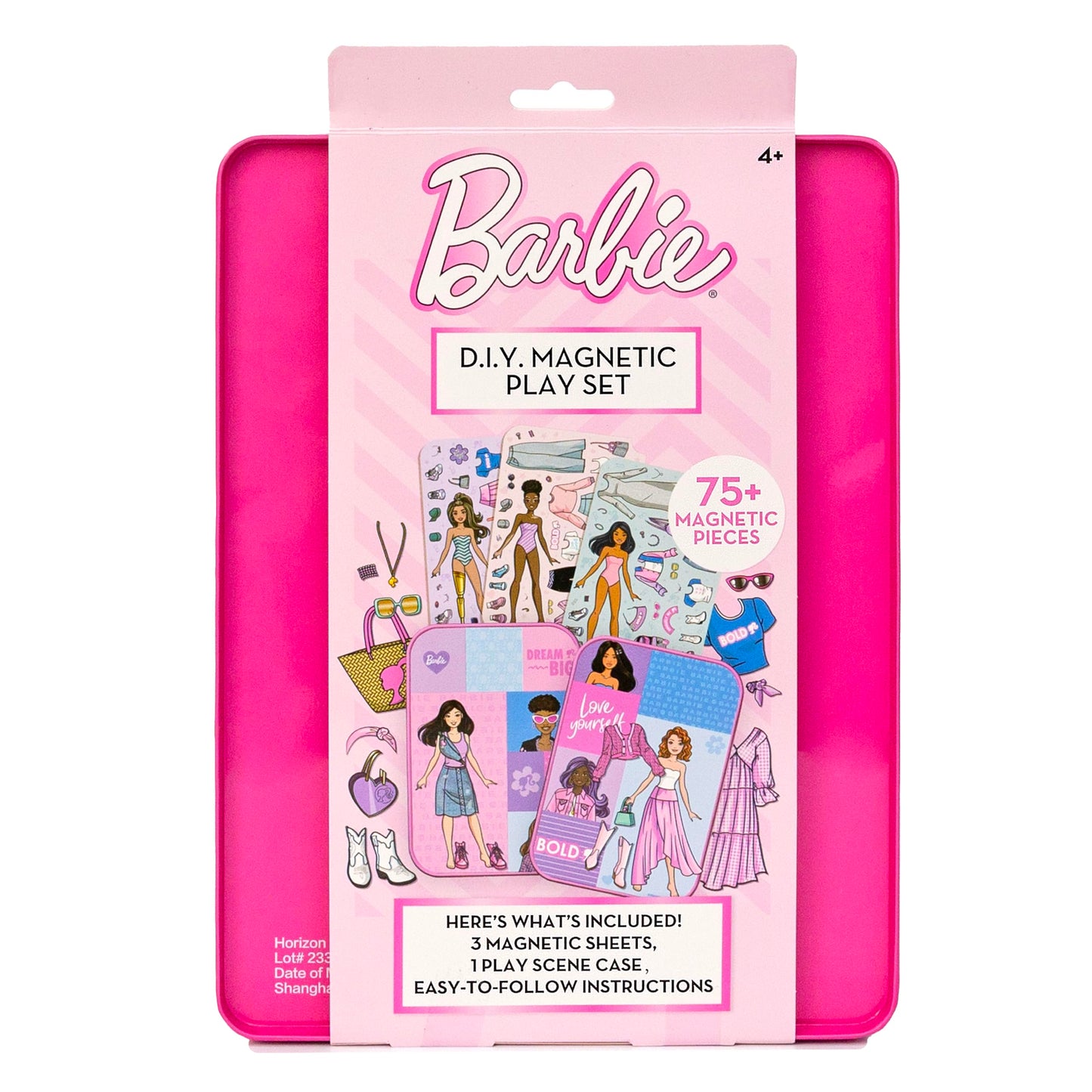 Barbie D.I.Y. Magnetic Play Set, 75 Pieces, 3 Magnetic Dolls, Crafts for Kids Ages 4-8, 4 Year Old Girl Birthday Gifts, Girl Toys, Cute Travel Toy, Fun Airplane Activities, Pretend Play for Girls