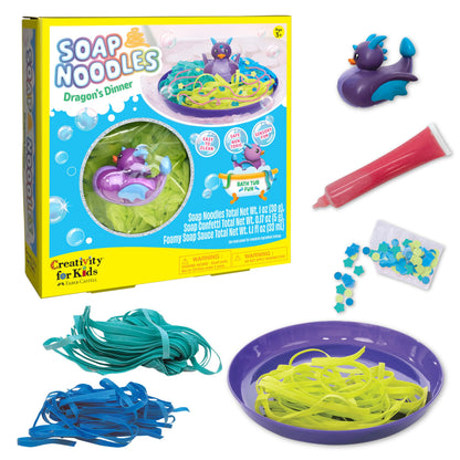 Creativity for Kids Soap Noodles Dragon’s Dinner Bath Set | Sensory Bath Toys for Kids | Mix, Layer & Play with Colorful Soap Noodles, Foamy Soap Sauce & Confetti (Ages 3+)