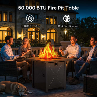 Electactic 28 Inch Propane Fire Pit, 3-in-1 Multi-Use Outdoor Fire Pit Table, 50,000 BTU Steel Gas Fire Pit with Lid & Lava Rock, Add Warmth and Ambience for Patio Deck Garden, Outdoor Gatherings