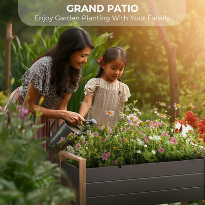 Grand patio Raised Garden Bed with Legs, Metal Elevated Planter Box with Woodgrain Finish, 39×15×36 Inch Outdoor Raised Garden Planter for Vegetables Flowers Fruits Herb, 660lb Capacity
