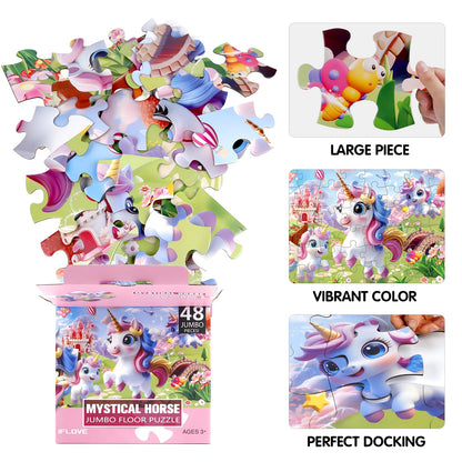 Jumbo Floor Puzzle for Kids,48 Piece Unicorn Large Jigsaw Puzzles,Puzzle for Toddler Ages 3-5,Fun Educational Preschool Learning Toy Easter Gift for Boys & Girls Ages 4-8