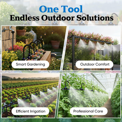 100ft 1/4-Inch Drip Irrigation Kit with 16 Adjustable Copper Nozzles, Automatic Atomizing Watering Sprinkler System for Garden, Raised Beds, Lawn, Greenhouse & Patio