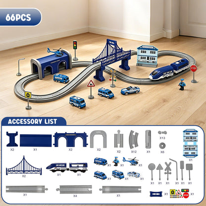 Wdmiya Train Sets for Toddlers, 66 Pcs Trains Toy with Battery Operated & Tracks (Magnetic Connection), Compatible with Thomas, Brio, Christmas Toy Gifts for 3 4 5 6 7 8 Years Old (Police)
