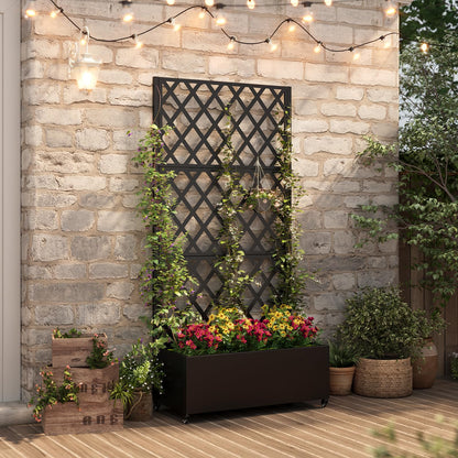 Metal Planter Box with Trellis,72"x35"x15",Galvanized Raised Garden Bed Trellis Outdoor Planter with Privacy Screen & Wheels and Drainage Holes,for Patio Climbing Vegetables,Flowers,Vines,Black