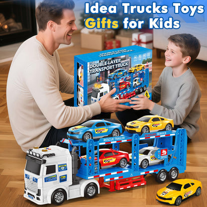 BainGesk Semi Truck Toys Car for 3, 4, 5, 6, 8 Years Old Boys Girls, Adjustable Double Decker Carrier Truck with Light & Sound, Car Hauler with Trailer Toy, Large Transport Toy Gifts for Toddler