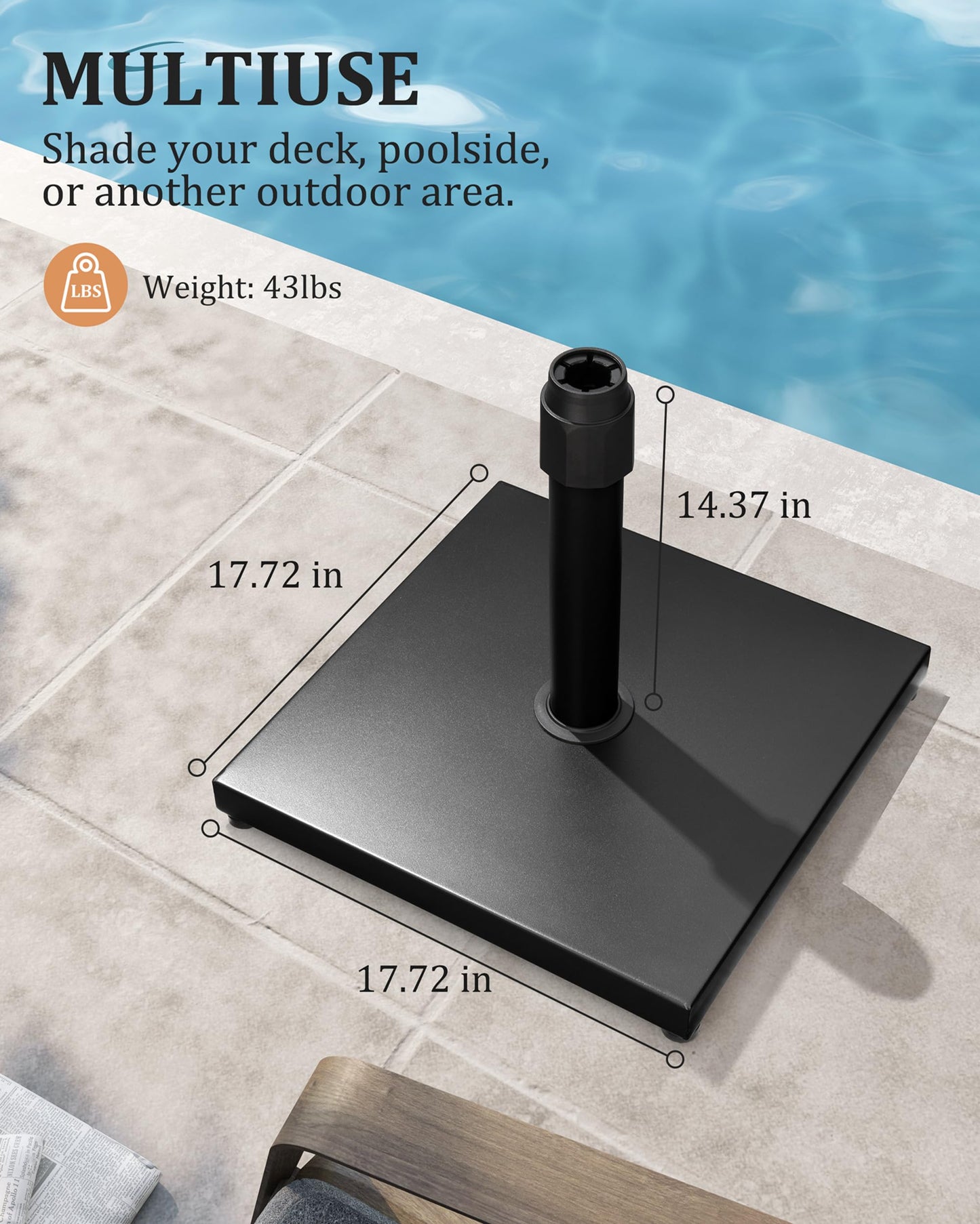 JOINHOM 45lbs Patio Umbrella Base - Heavy Duty Outdoor Patio Market Umbrella Stand for Deck, Poolside, Balcony, Wind-Resistant Design,Black