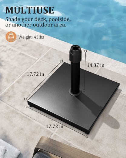 JOINHOM 45lbs Patio Umbrella Base - Heavy Duty Outdoor Patio Market Umbrella Stand for Deck, Poolside, Balcony, Wind-Resistant Design,Black