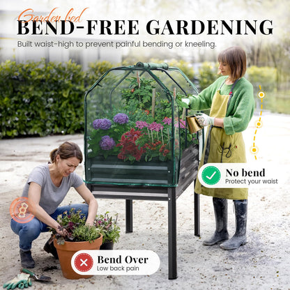 KING BIRD Large Raised Garden Bed with Netting Galvanized Elevated Planter Box with Legs 48×24×56 in for Backyard, Patio, Balcony, 400lb Capacity, Dark Grey