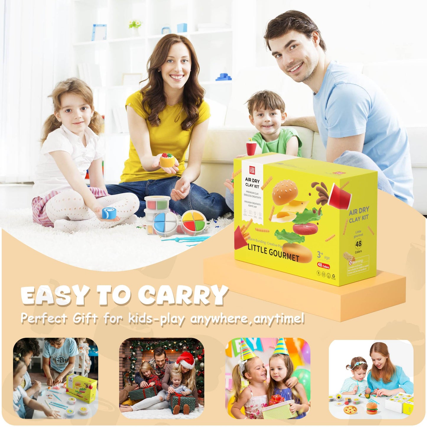 Air Dry Clay Kit - Modeling Clay for Kids mit Sculpting Tools und Tutorial, Ultra Light & Soft, Safe & Non-Toxic, DIY Model Magic Clay 12 Cans 48 Colors, Creative Art Crafts Toys Gifts for Girls Boys
