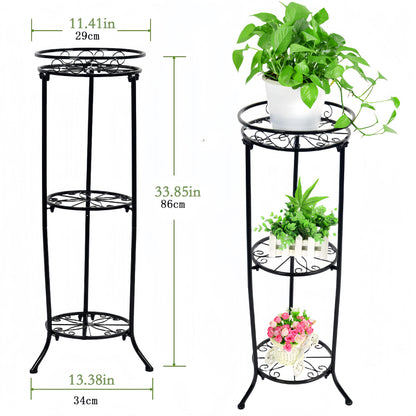 FAMZ Plant Stand Indoor Outdoor, 3 Tier Tall Black Metal Plant Stands, 35 inch Round Multiple Plant Rack Holder Rack Flower Pot Stand Heavy Duty Plant Shelf for Patio Balcony Garden Living Room
