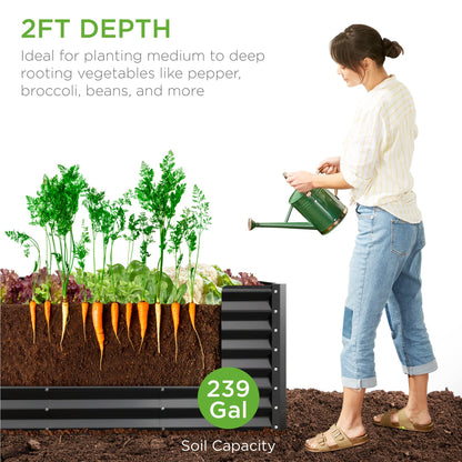 Best Choice Products 8x2x2ft Outdoor Metal Raised Garden Bed, Rectangular Deep Root Planter Box for Vegetables, Flowers, Herbs, and Succulents w/ 239 Gallon Capacity - Gray