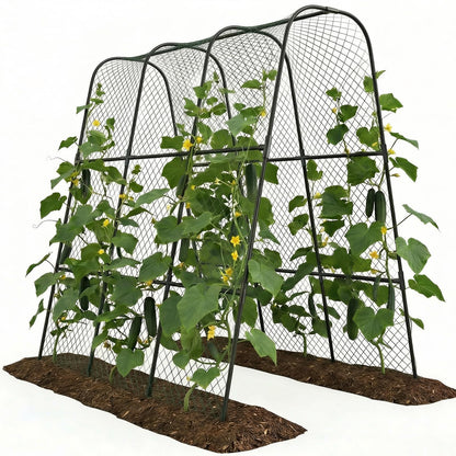 Garden Arch Trellis for Climbing Plants, Plastic-Coated Steel Trellis with Easy-Connect System, Includes Net, Ties & Gloves, Outdoor Plant Support for Vegetables (47.2" L x 47.2" H)
