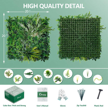 Grooy 20"X20" Grass Wall, 12PCS Boxwood Panels UV-Protected Faux Grass Backdrop Wall,Greenery Privacy Hedge Screen for Outdoor Garden Patio, Indoor Party Balcony Fence Decor