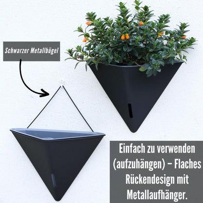 LaLaGreen Wall Planters for Indoor Plants - 2 Pack, 12 Inch Large Self Watering Black Geometric Hanging Flower Vase Vessel with Metal Hanger, Modern Stylish Wall Mounted Succulent Pot Holder Decor